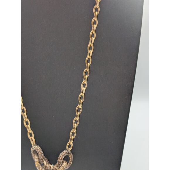 J. Crew Brown Crystal Encrusted Interlocking Link Toggle Clasp 30" Necklace - Picture 4 of 10